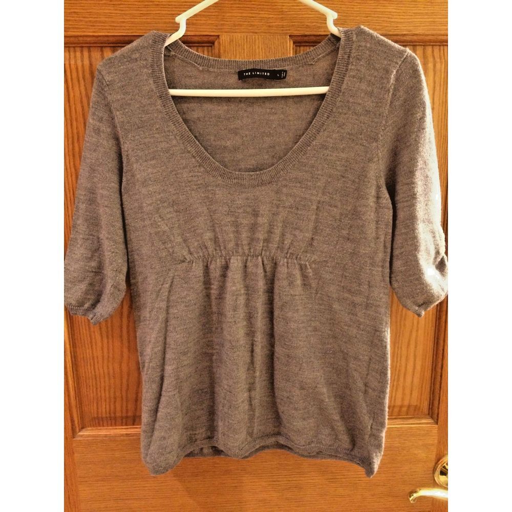The Limited Womens Sz‎ L Gray Tunic Sweater 3/4 Sleeve Wool Blend Size Large